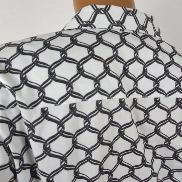 TALBOTS Top M/10 Button Down Blouse Black/White Print Stretch Shirt Casual - Picture 7 of 10
